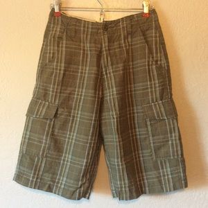 OTB Green Cargo Plaid Shorts, Size 14